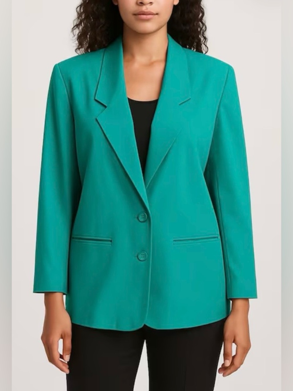 ALFRED DUNNER blazer 2 pocket 2 button long sleeve turquoise teal petite size 14